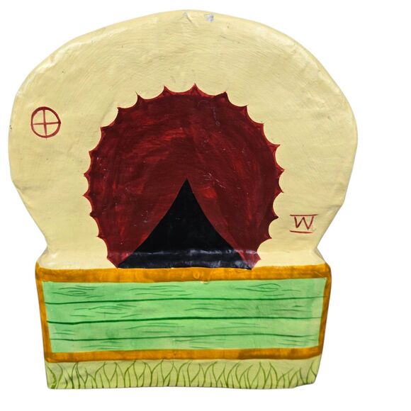 CLAY ART Covered Wagon Hand Painted Papier Mache Tissue Dispenser Box Cover - Picture 5 of 15